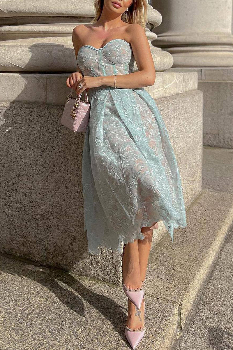 Kaynafashions - Print Patchwork Strapless Irregular Dress Dresses(6 Colors)