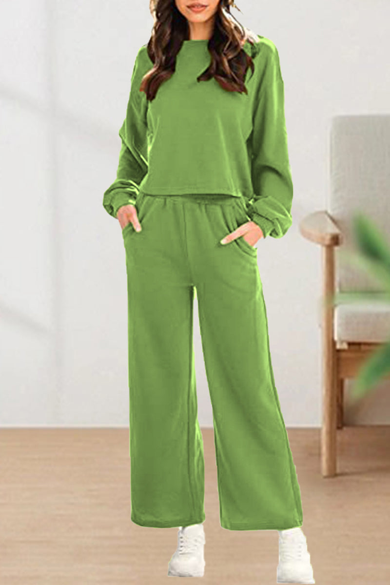 Kaynafashions - Casual Solid Solid Color O Neck Long Sleeve Two Pieces