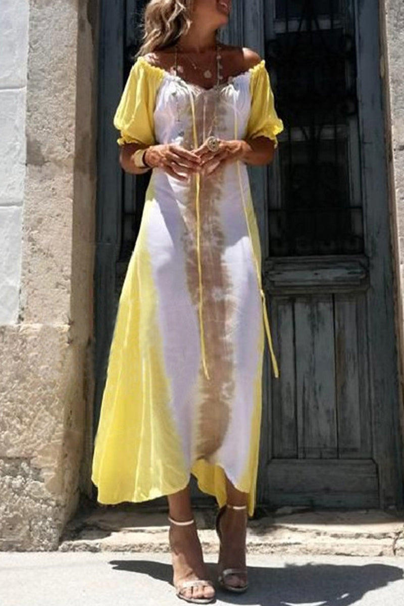 Kaynafashions - Sexy Print Frenulum V Neck Irregular Dress Dresses