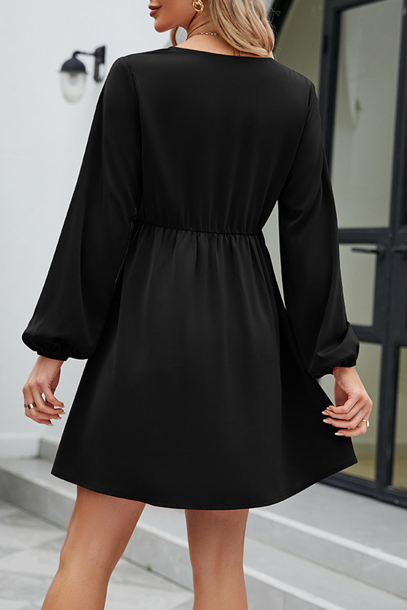 Kaynafashions - Sweet Elegant Solid Patchwork V Neck A Line Dresses