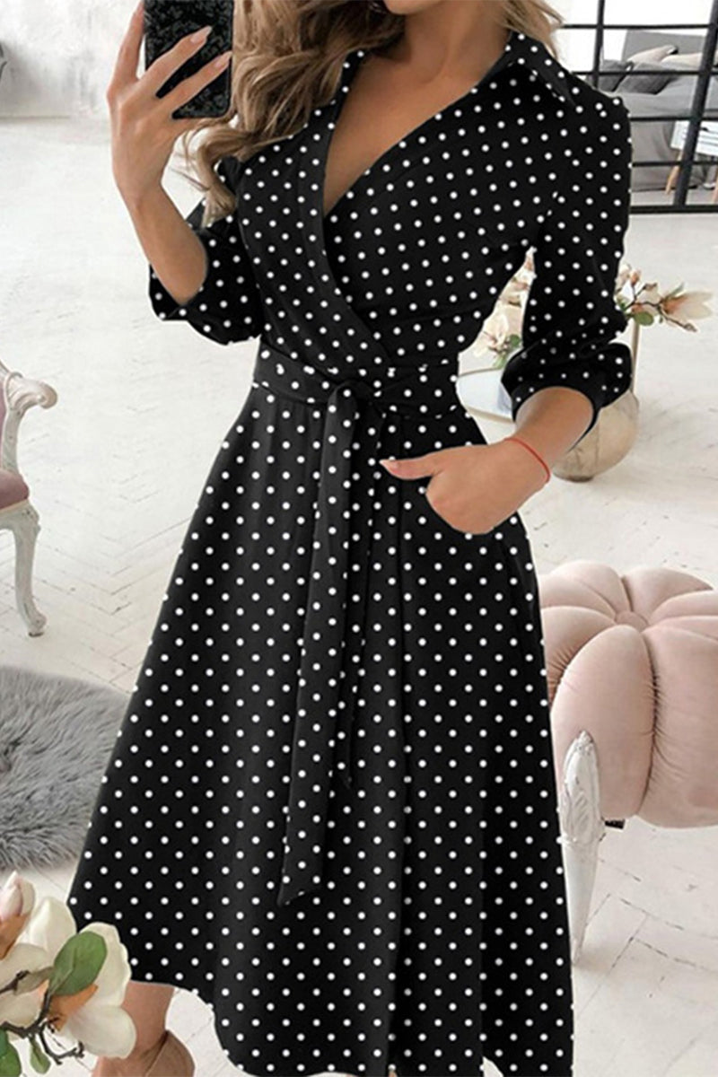 Kaynafashions - Elegant Print Printing Turndown Collar A Line Dresses