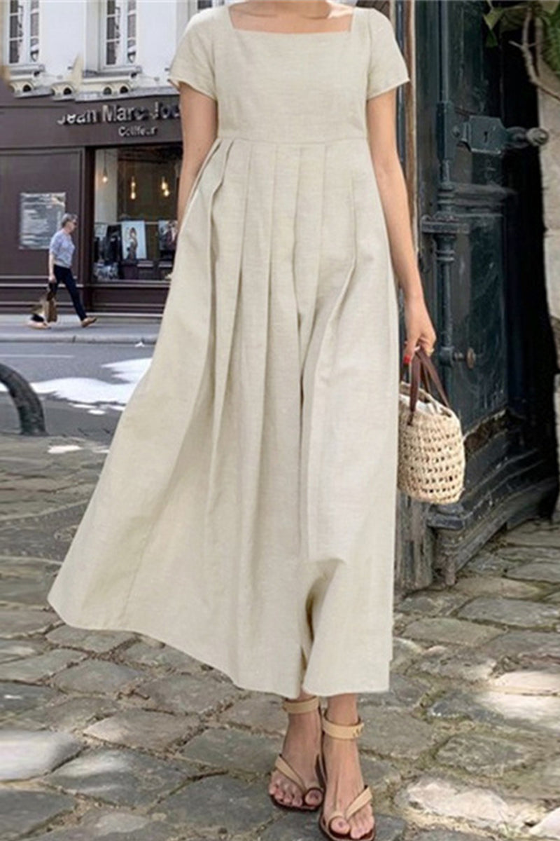 Kaynafashions - Casual Simplicity Solid Fold Square Collar A Line Dresses(3 Colors)