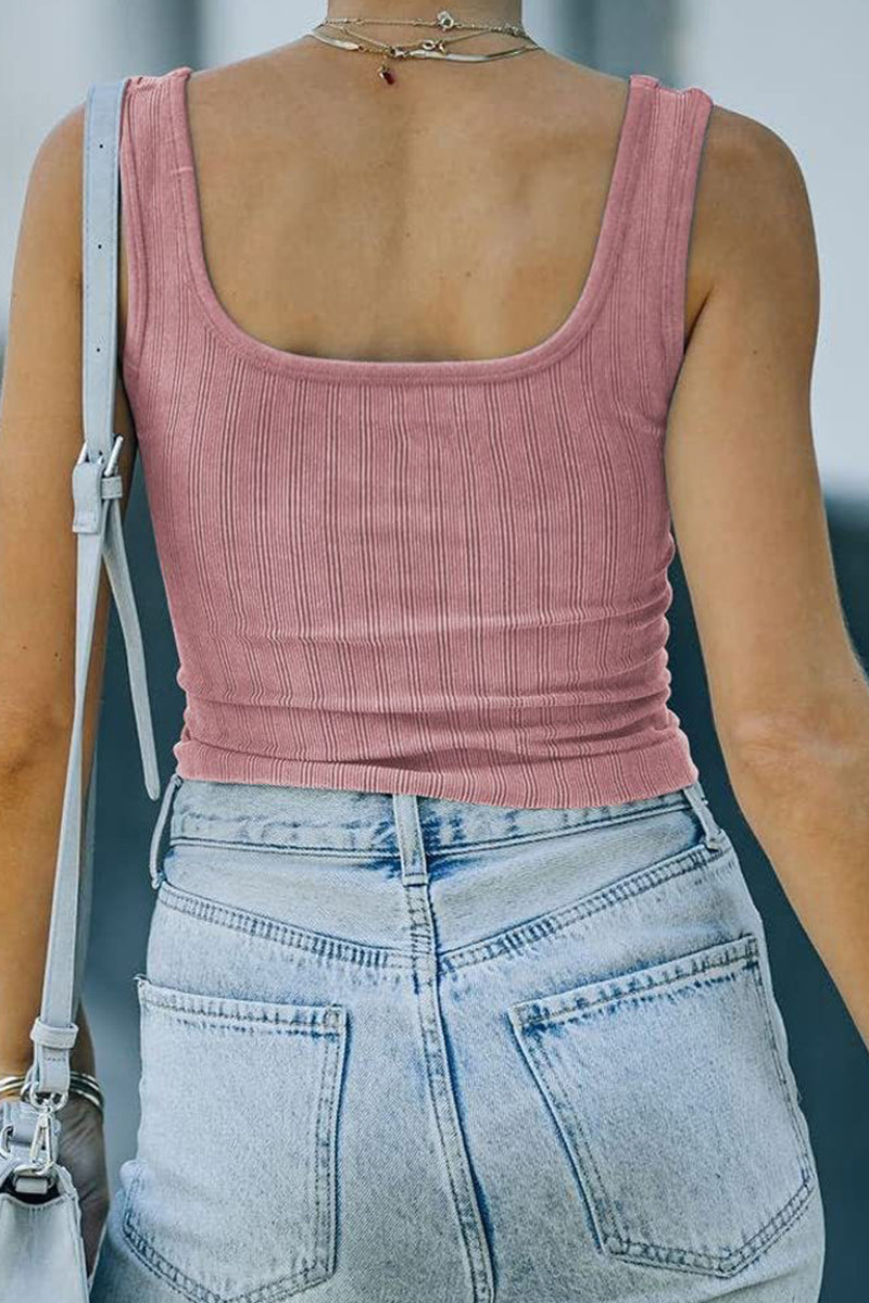 Kaynafashions - Casual Solid Patchwork Square Collar Tops