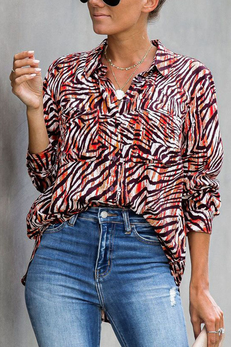 Kaynafashions - Fashion Street Animal Print Turndown Collar Tops