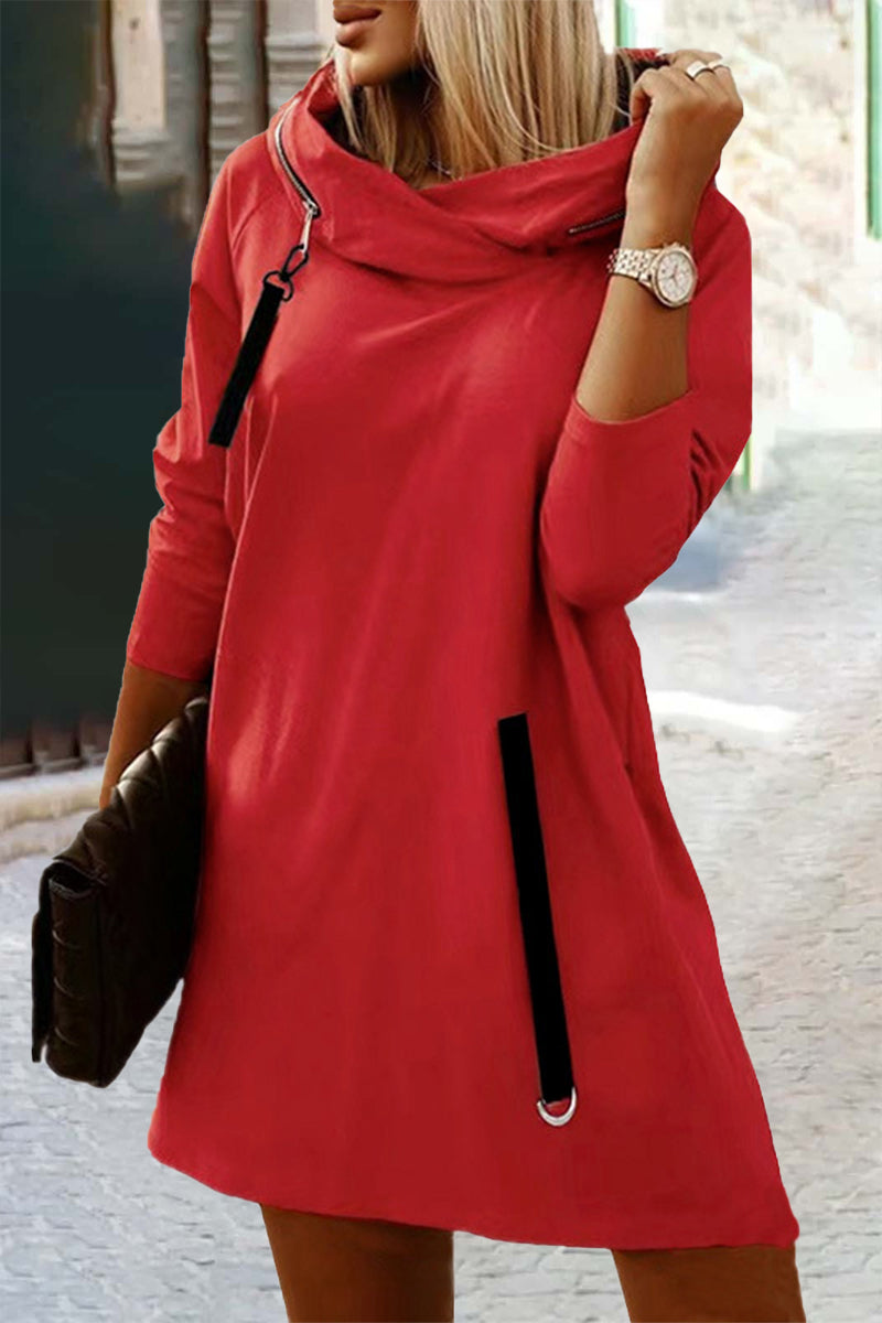 Kaynafashions - Casual Street Solid Zipper Hooded Collar A Line Dresses(5 Colors)