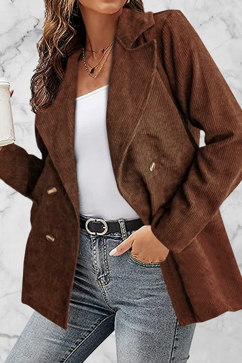 Kaynafashions - Solid Patchwork Turndown Collar Outerwear(10 Colors)