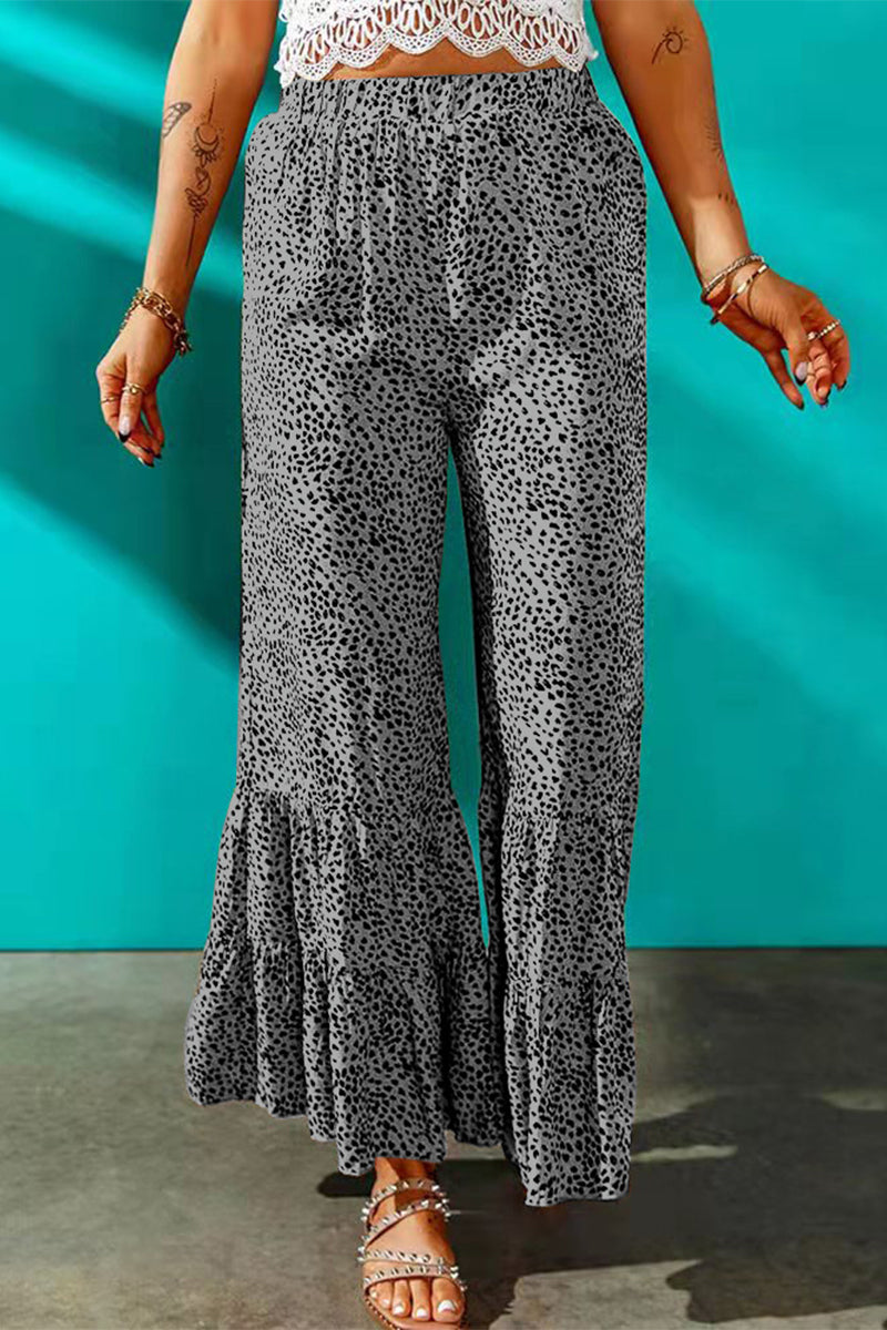 Kaynafashions - Elegant Printing Loose Mid Waist Wide Leg Full Print Bottoms(7 Colors)