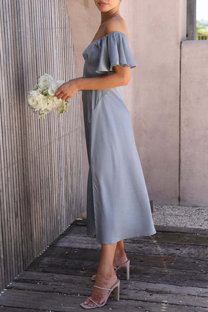 Kaynafashions - Elegant Solid Flounce V Neck A Line Dresses(3 Colors)