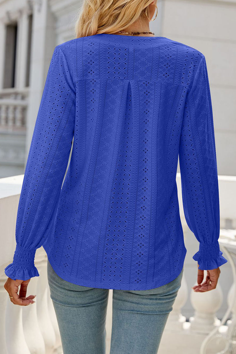 Kaynafashions - Casual Solid Hollowed Out Stringy Selvedge V Neck Tops