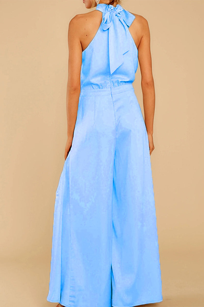 Kaynafashions - Fashion Casual Solid Patchwork Halter Loose Jumpsuits(5 Colors)