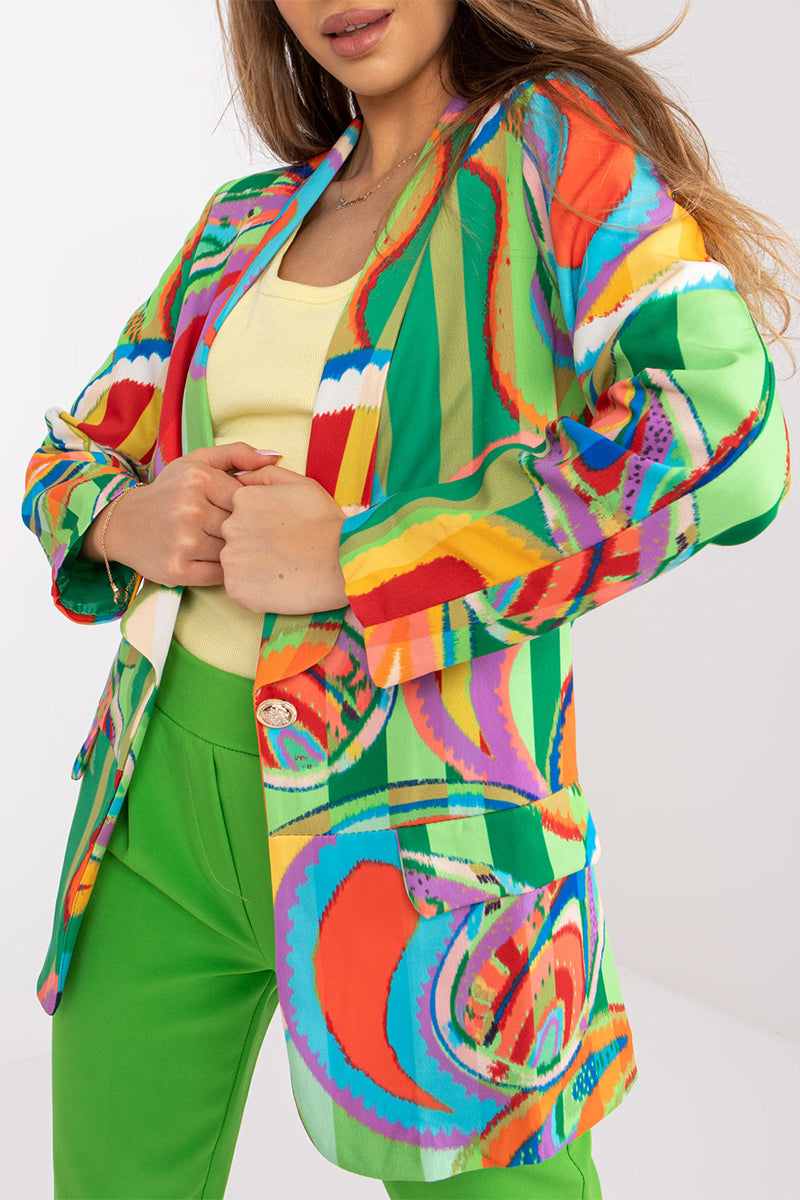 Kaynafashions - Celebrities Elegant Geometric Print Contrast Turn-back Collar Outerwear