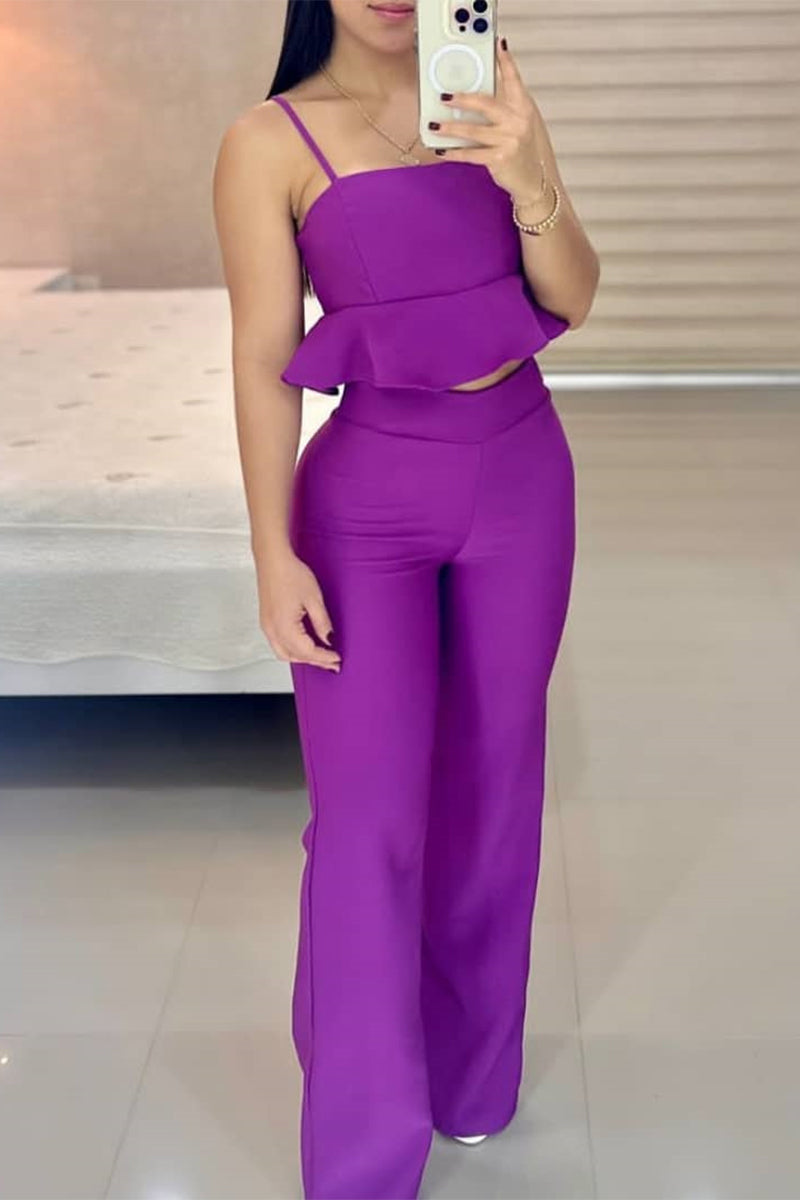 Kaynafashions - Casual Sweet Solid V Neck Sleeveless Two Pieces
