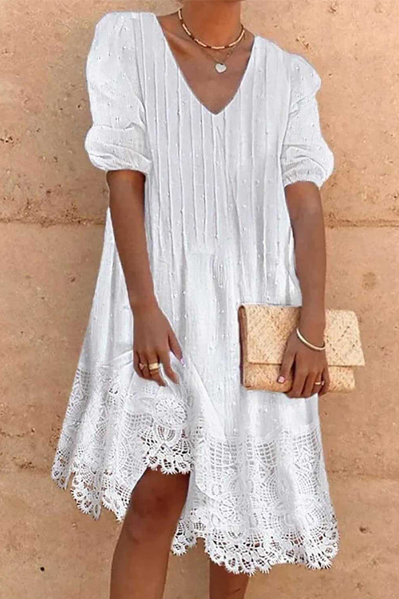 Kaynafashions - Sweet Elegant Solid Lace V Neck A Line Dresses