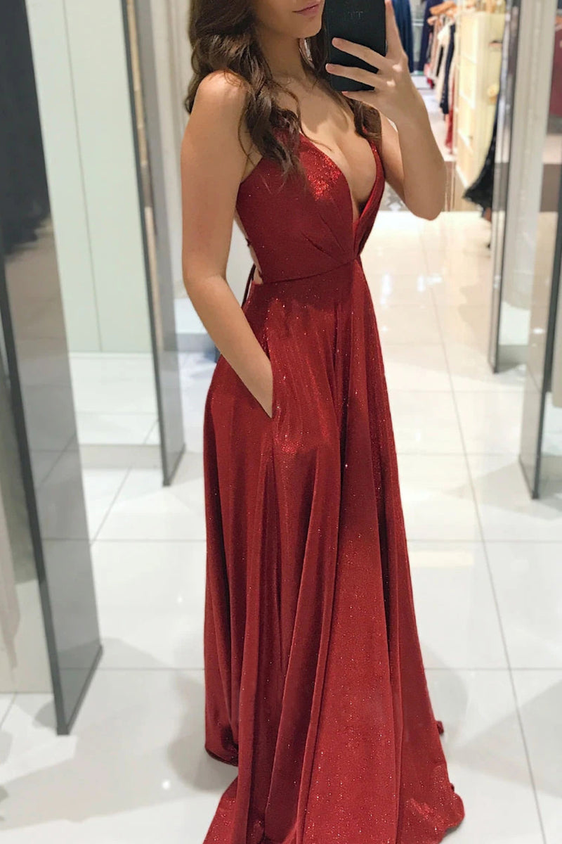 Kaynafashions - Celebrities Elegant Solid Backless V Neck Princess Dresses