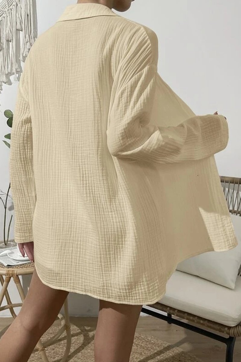 Kaynafashions - Casual Simplicity Solid Fold Turndown Collar Long Sleeve Two Pieces