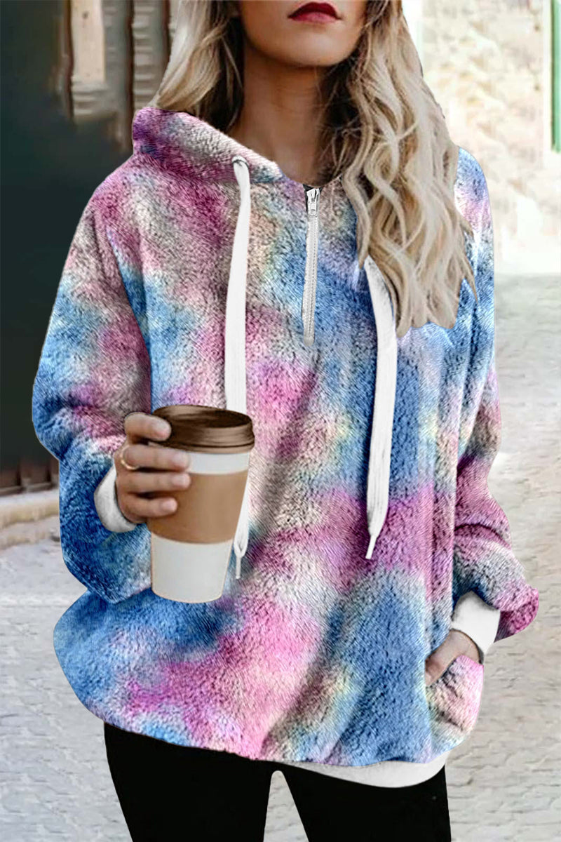 Kaynafashions - Street Print Printing Hooded Collar Tops