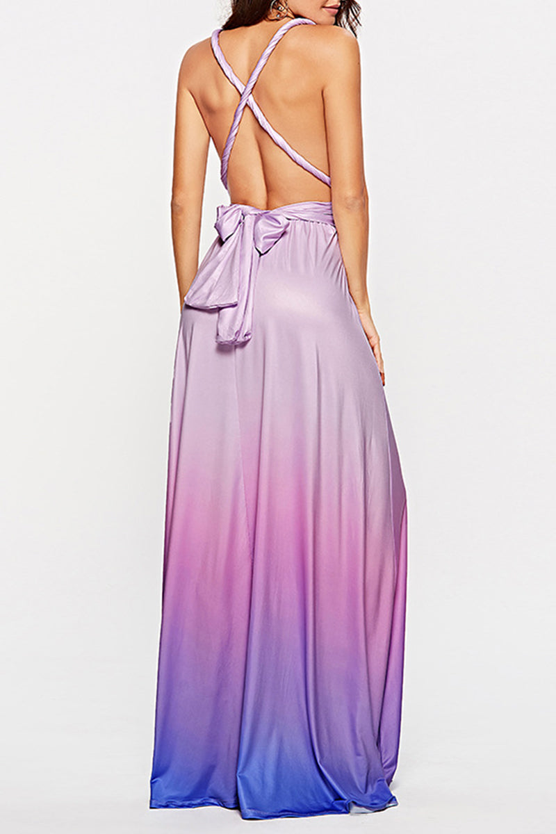 Kaynafashions - Sexy Gradual Change Bandage Contrast V Neck Evening Dress Dresses