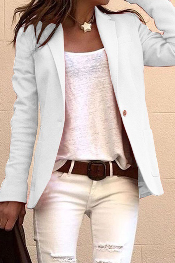 Kaynafashions - Casual Solid Patchwork Buttons Turn-back Collar Outerwear(6 Colors)