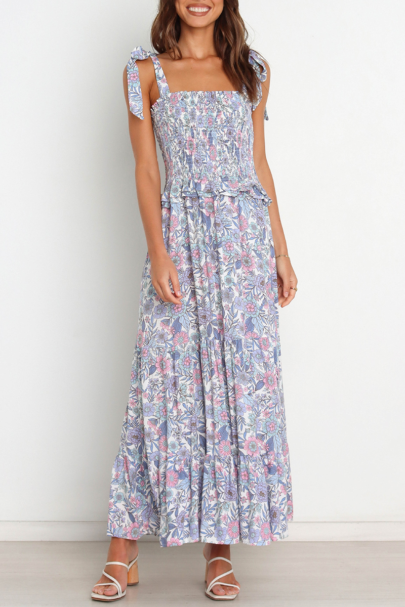 Kaynafashions - Casual Print Patchwork Spaghetti Strap Straight Dresses