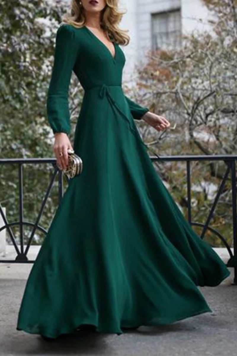 Kaynafashions - Casual Solid Patchwork V Neck Cake Skirt Dresses(3 colors)