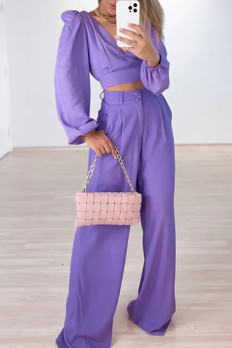 Kaynafashions - Work Elegant Buttons V Neck Long Sleeve Two Pieces