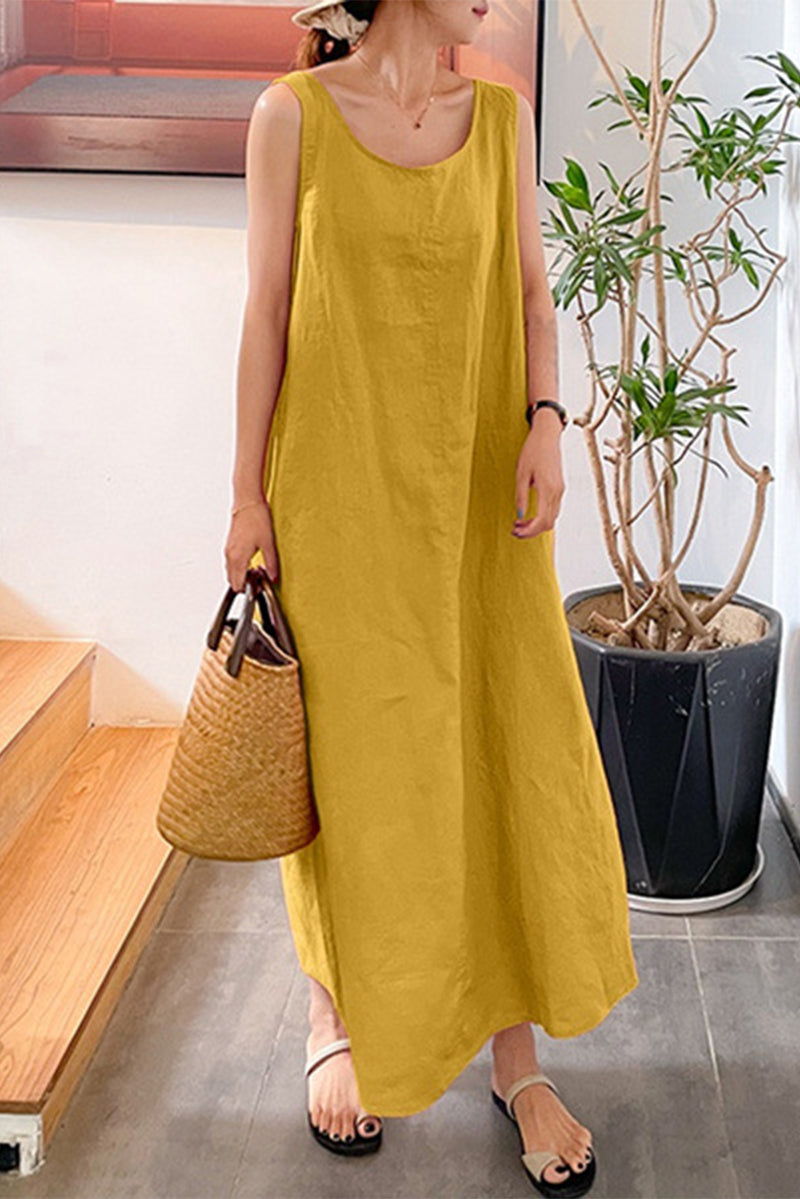 Kaynafashions - Casual Simplicity Solid Pocket O Neck Sleeveless Dress Dresses(6 Colors)