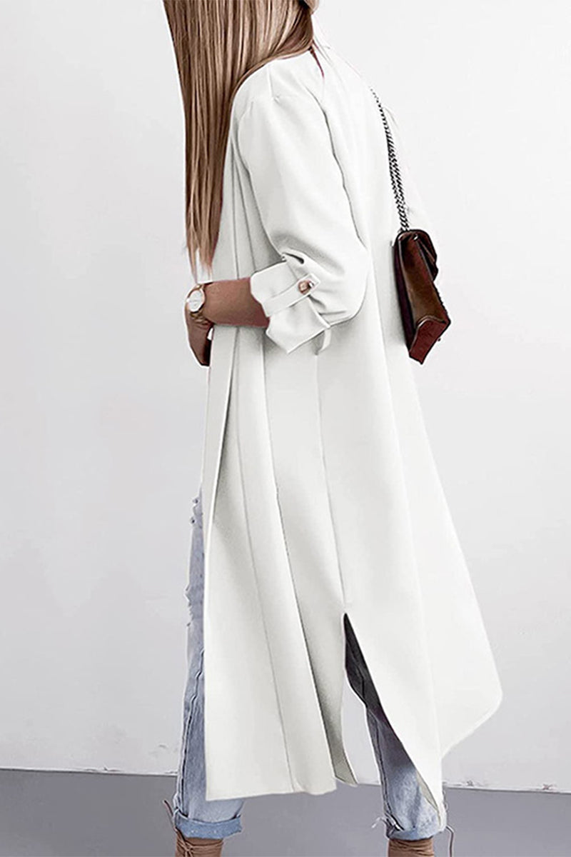 Kaynafashions - Fashion Elegant Solid Slit Turndown Collar Outerwear