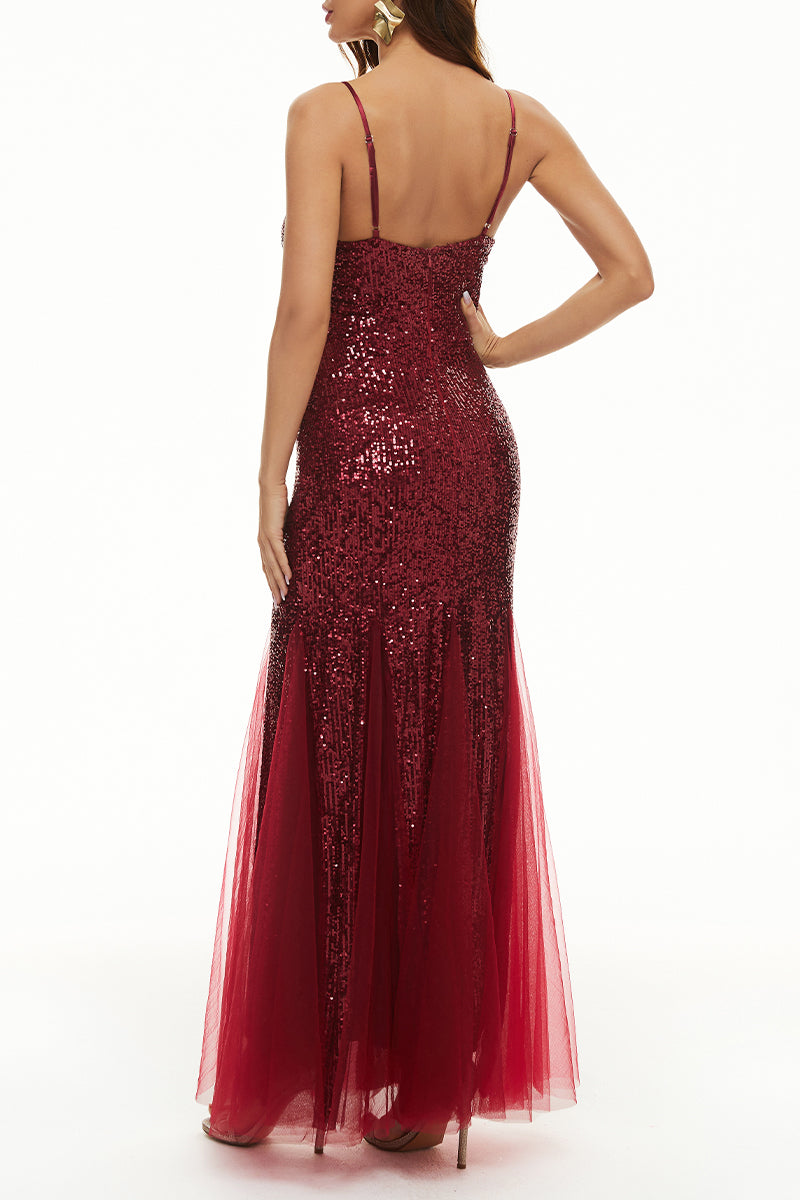 Kaynafashions - Sexy Formal Solid Patchwork V Neck Evening Dress Dresses(4 Colors)