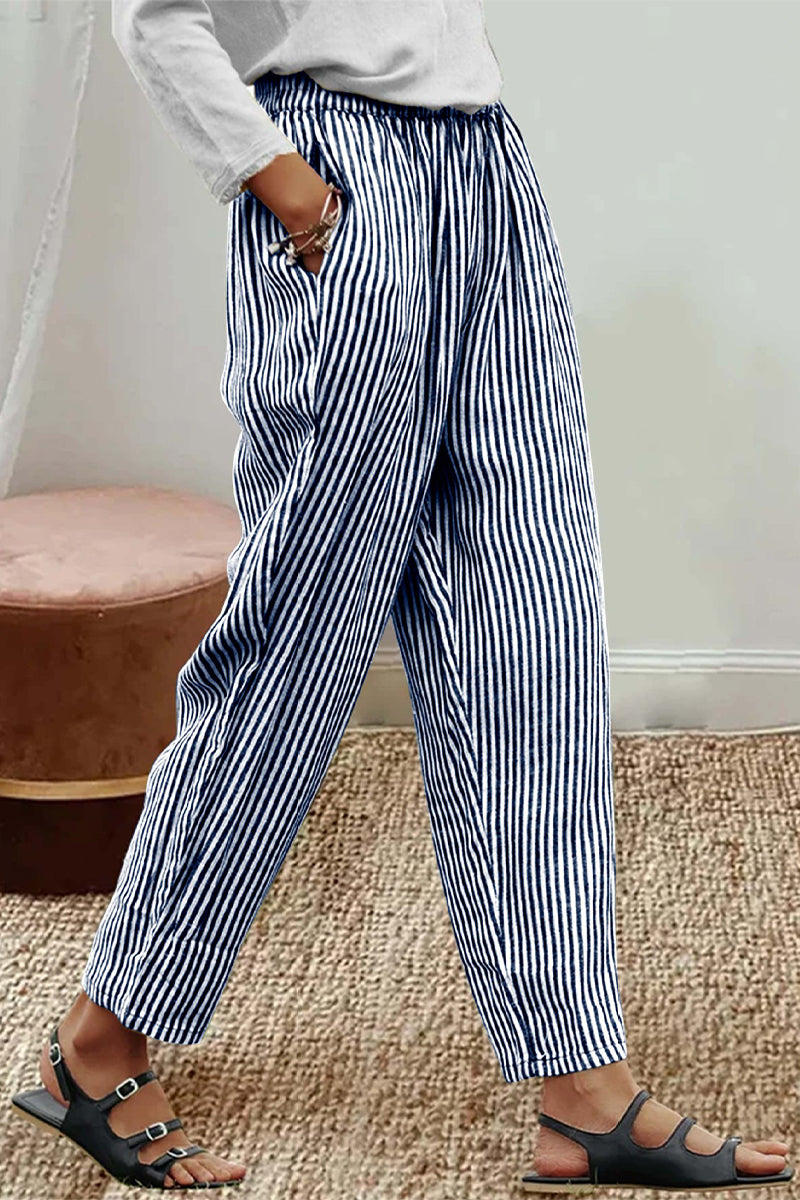 Kaynafashions - Casual Striped Pocket Harlan Full Print Bottoms