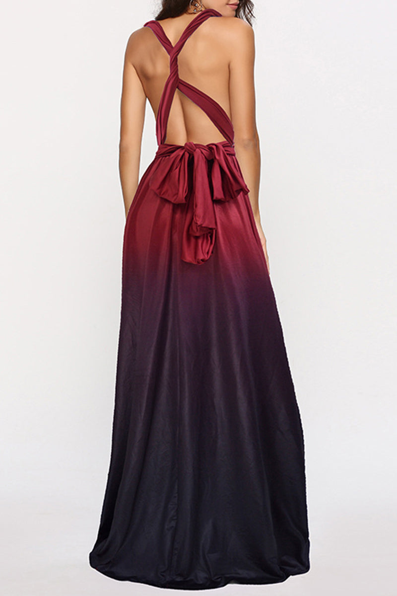 Kaynafashions - Sexy Gradual Change Bandage Contrast V Neck Evening Dress Dresses