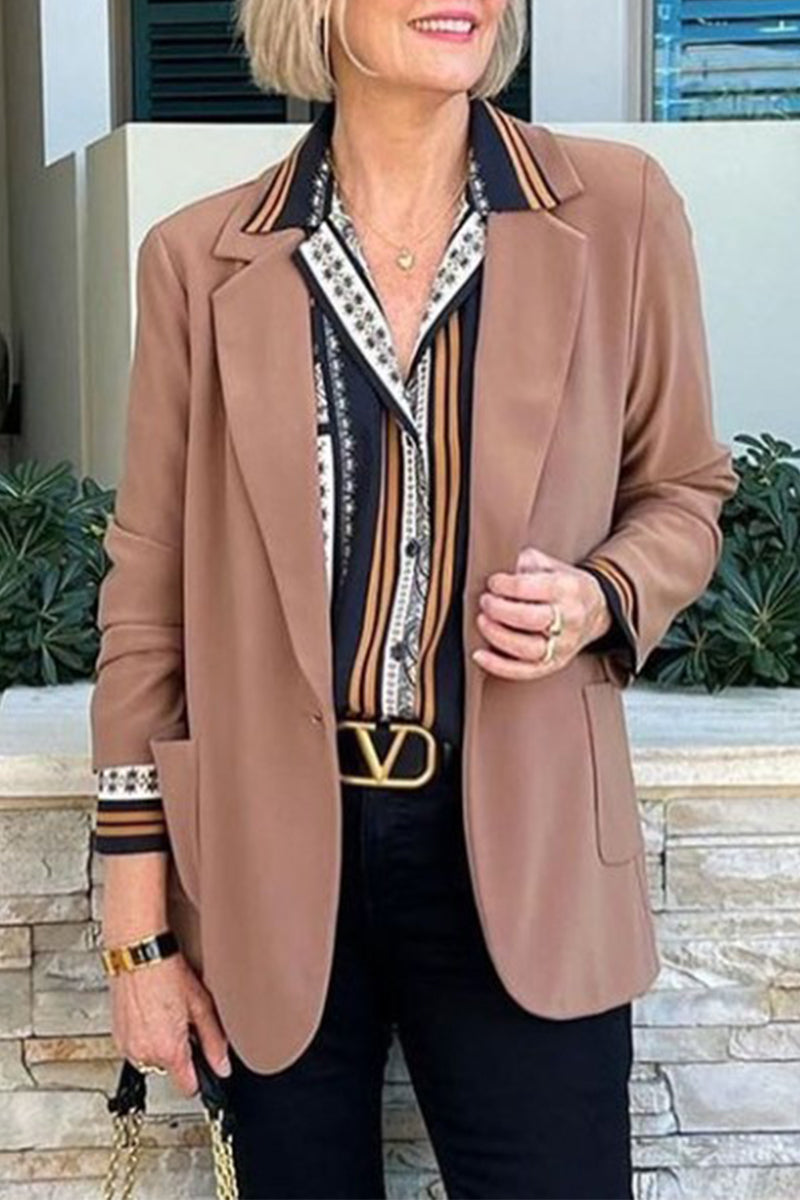 Kaynafashions - Work Solid Color Turn-back Collar Outerwear