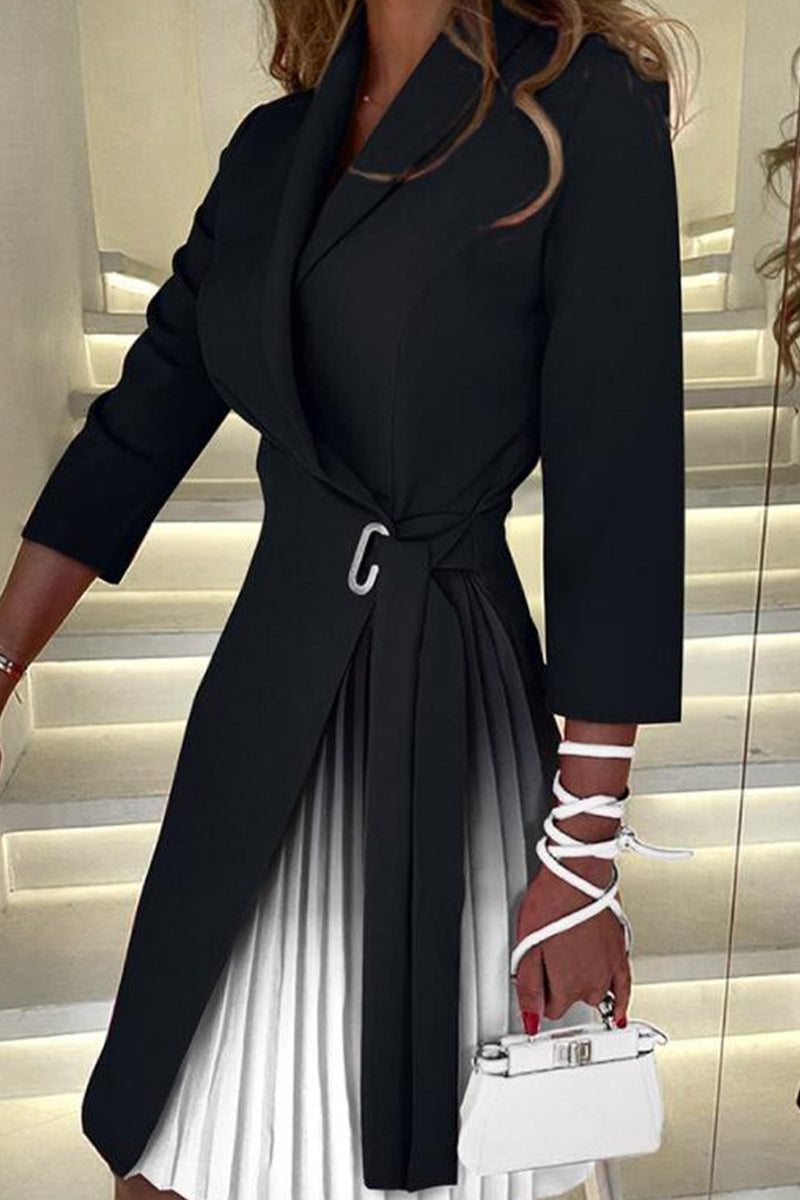 Kaynafashions - Elegant Color Block Contrast V Neck A Line Dresses(4 Colors)