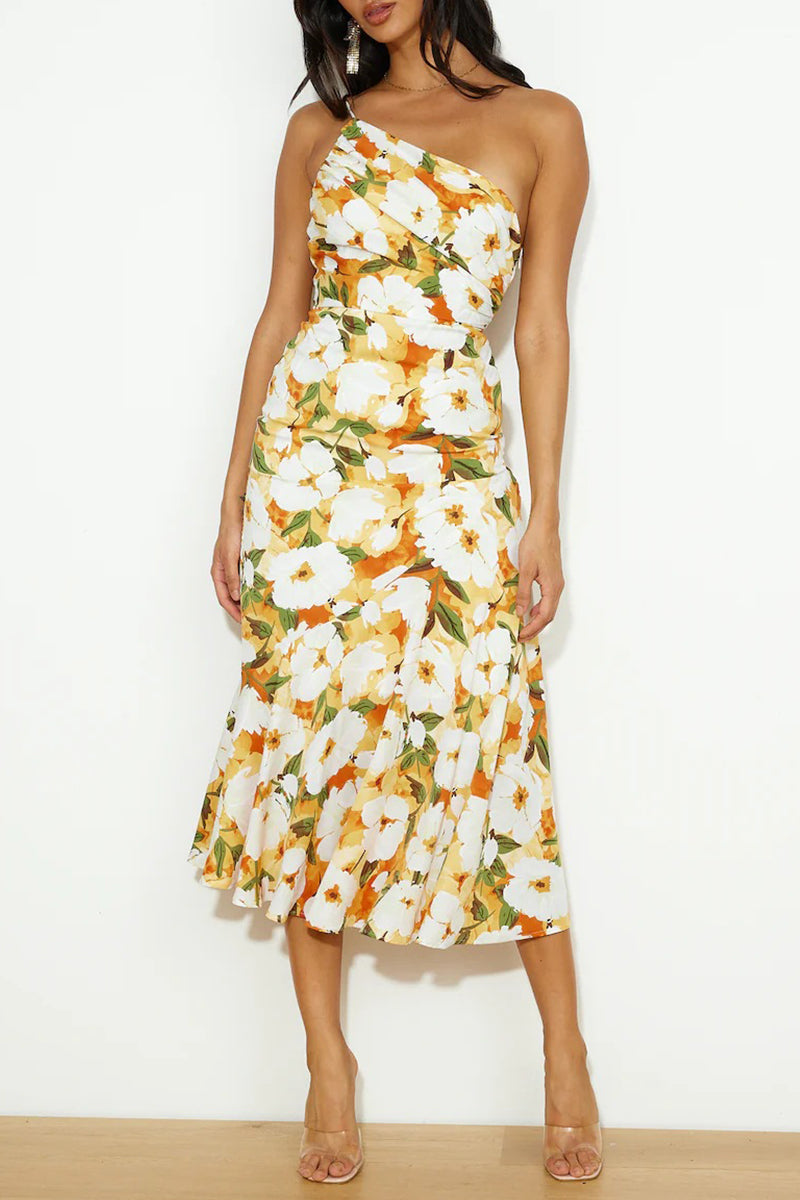 Kaynafashions - Elegant Floral Backless Oblique Collar Trumpet Mermaid Dresses