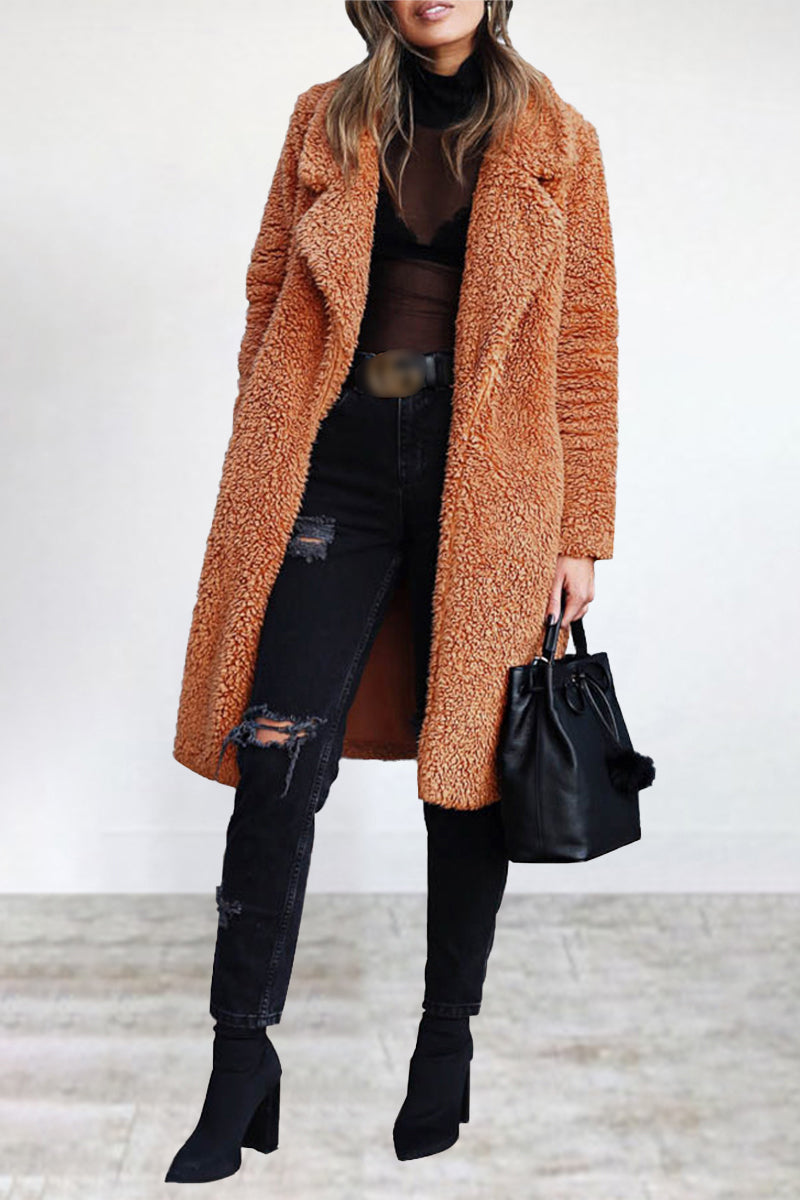 Kaynafashions - Casual Solid Patchwork Turndown Collar Outerwear