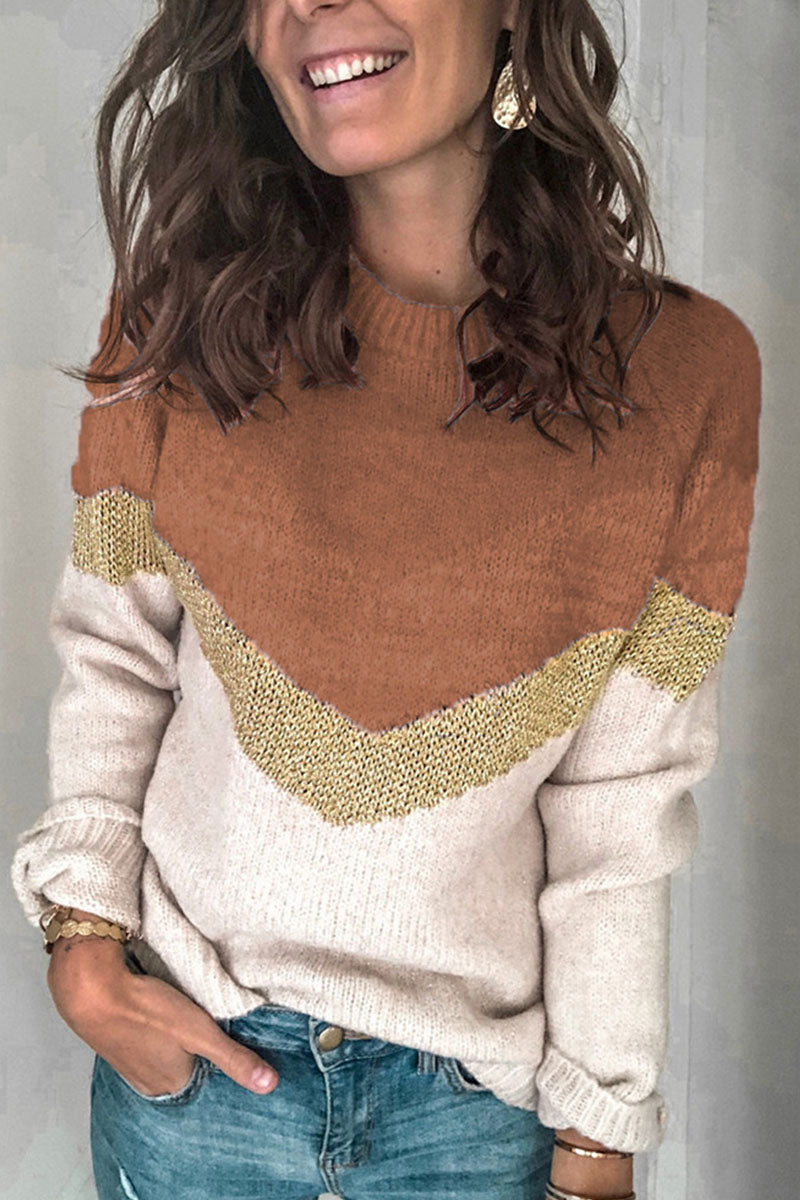 Kaynafashions - Fashion Street Patchwork O Neck Sweaters(5 colors)