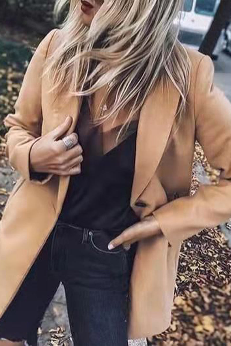 Kaynafashions - Fashion Work Solid Pocket Turn-back Collar Outerwear