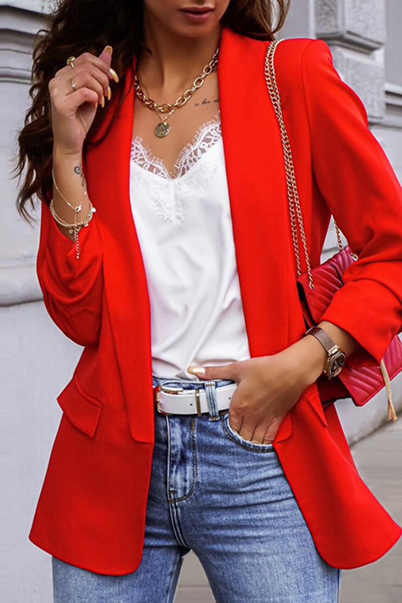 Kaynafashions - Work Solid Buttons Turn-back Collar Outerwear(4 Colors)