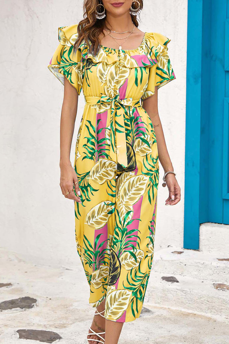 Kaynafashions - Bohemian College Floral Patchwork Flounce O Neck Loose Jumpsuits