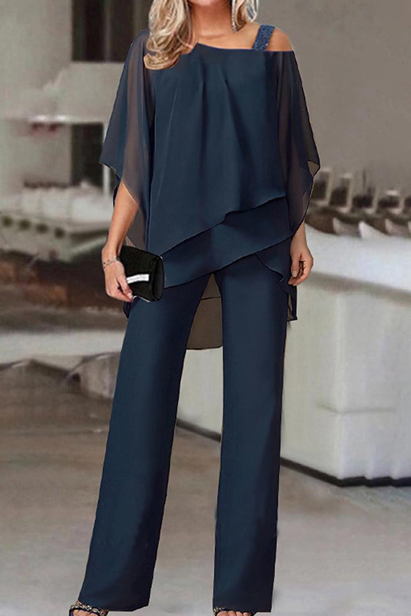 Kaynafashions - Casual Solid Patchwork Oblique Collar Two Pieces(5 Colors)