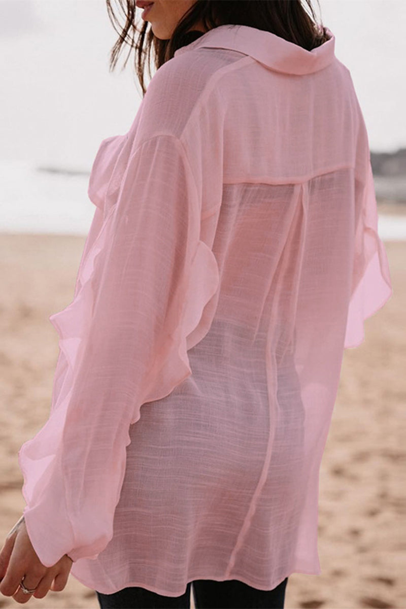 Kaynafashions - Casual Solid Pocket Turndown Collar Blouses