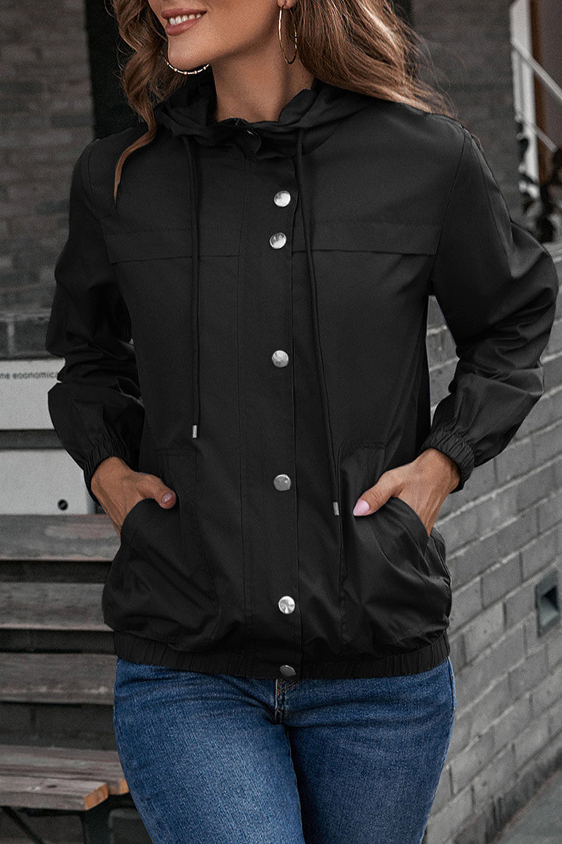 Kaynafashions - Casual Sportswear Solid Pocket Hooded Collar Outerwear
