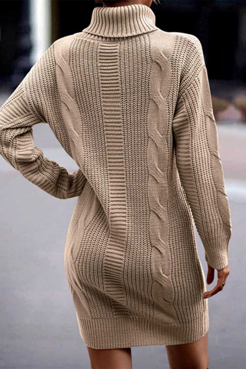 Kaynafashions - Casual Solid Make Old Turtleneck Long Sleeve Dresses