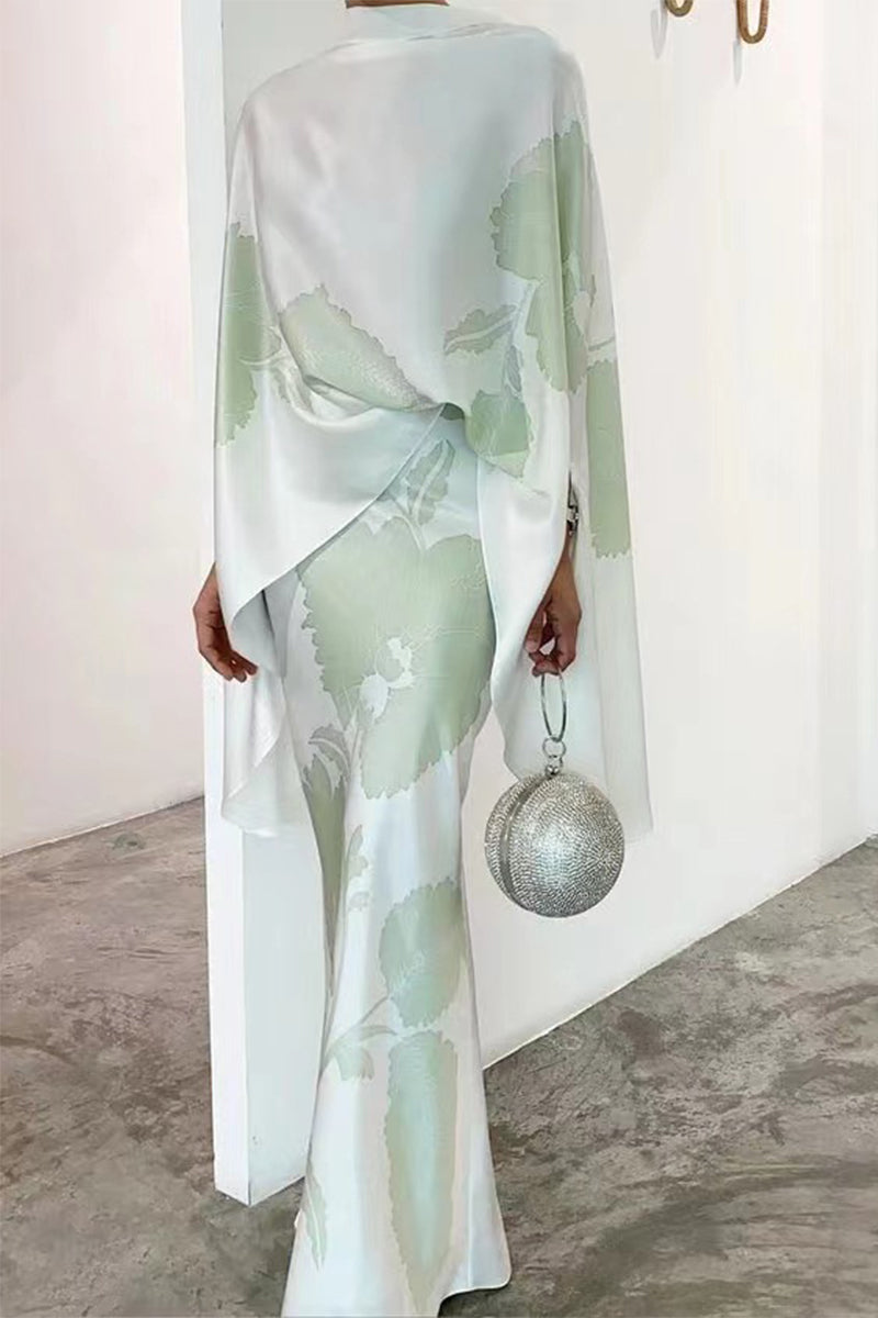 Kaynafashions - Elegant Floral Patchwork Half A Turtleneck Long Sleeve Two Pieces