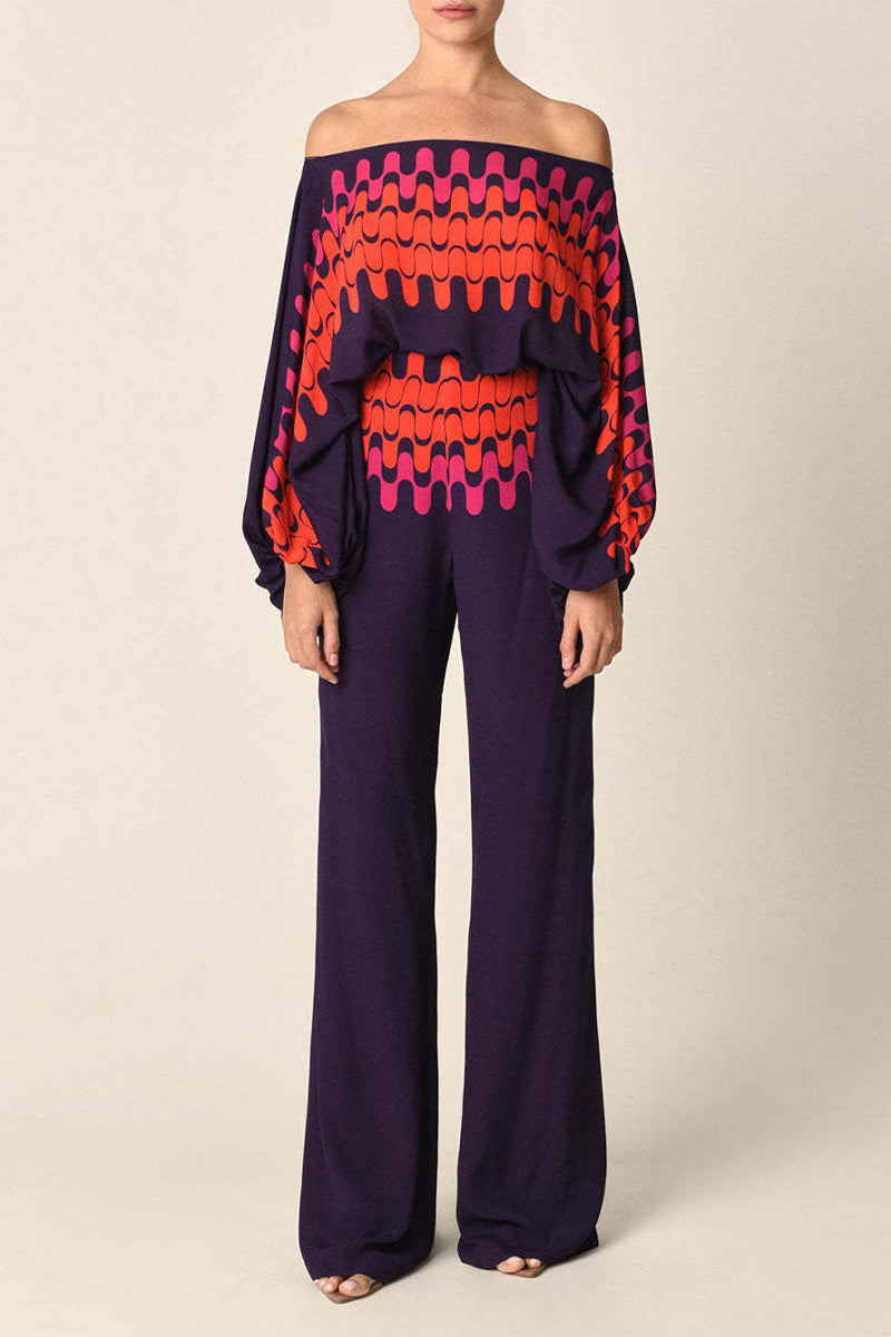 Kaynafashions - Casual Elegant Print Patchwork Off the Shoulder Long Sleeve Two Pieces(13 Colors)