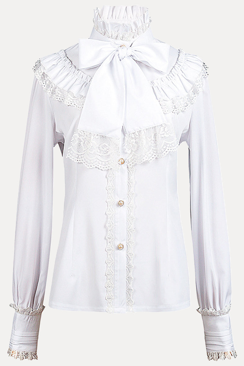 Kaynafashions - British Style Solid Lace With Bow Turtleneck Tops