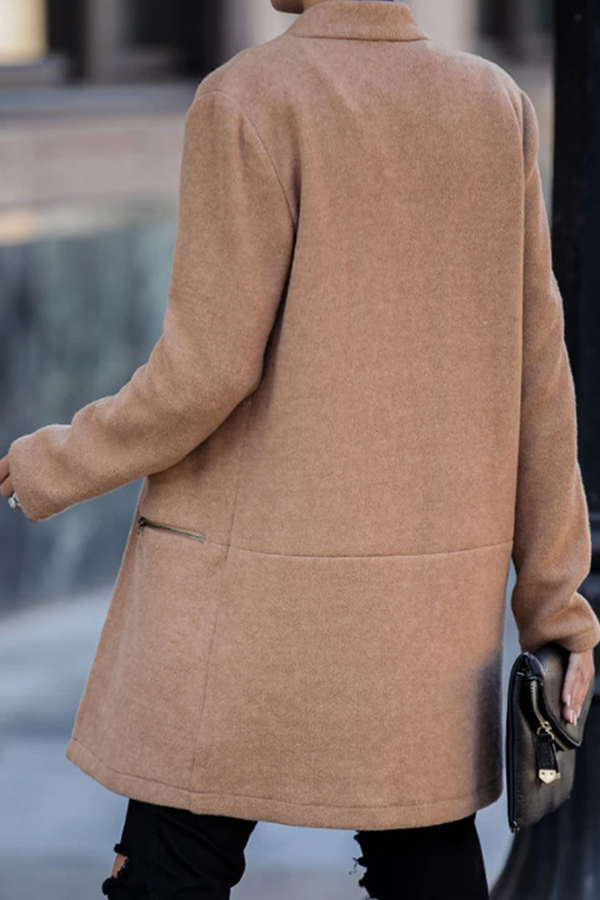 Kaynafashions - Casual Solid Pocket Zipper Mandarin Collar Outerwear