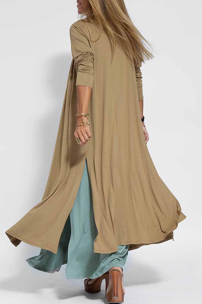 Kaynafashions - Street Solid Slit Cardigan Collar Outerwear