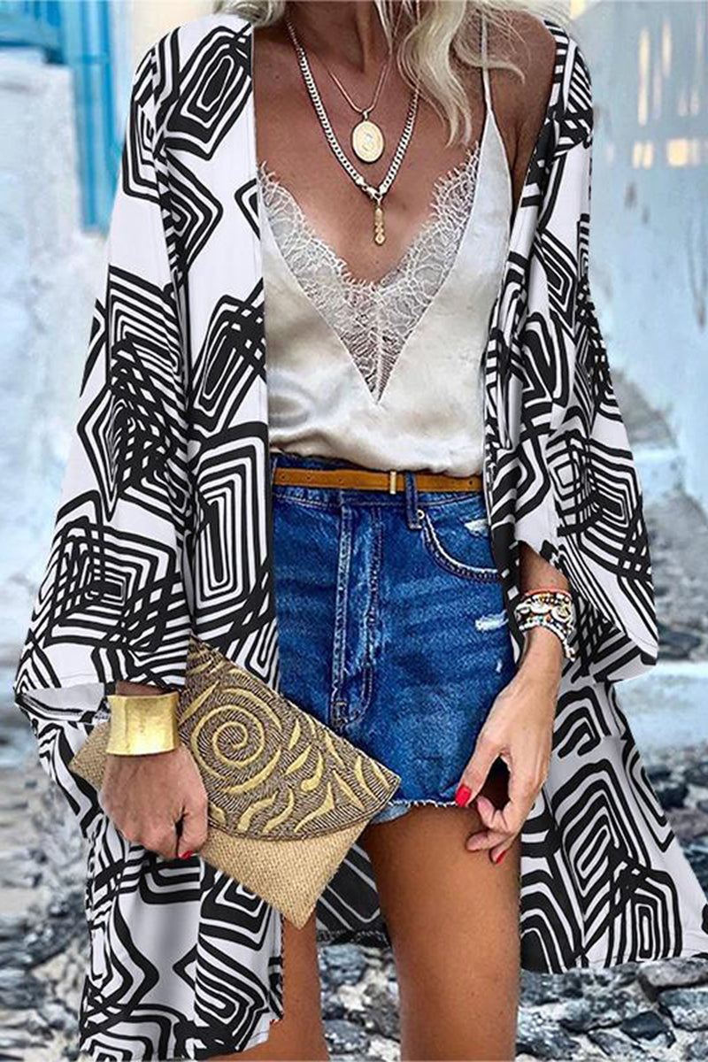 Kaynafashions - College Print Patchwork Cardigan Collar Outerwear