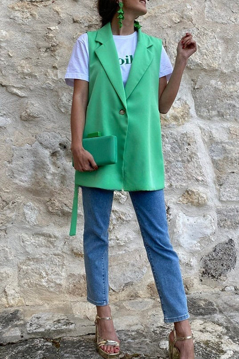 Kaynafashions - Street British Style Solid Buttons Turn-back Collar Tops