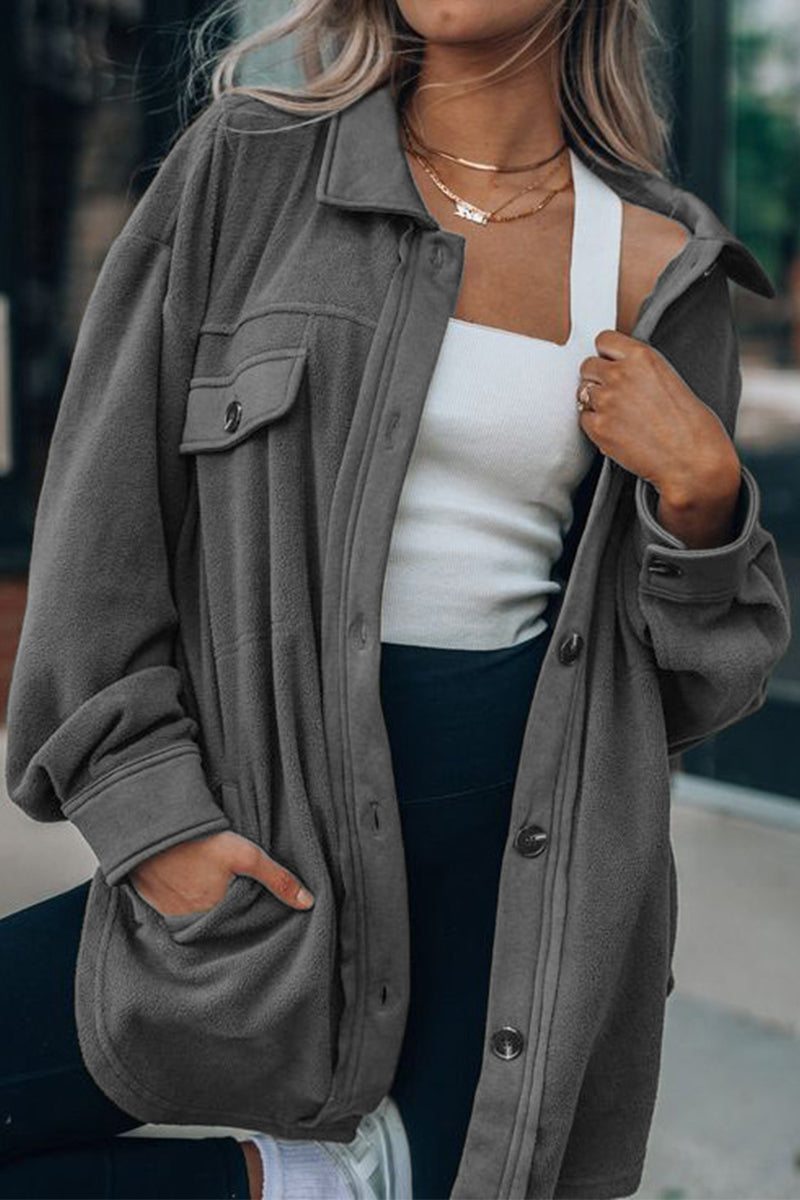 Kaynafashions - Street Solid Patchwork Turndown Collar Outerwear(7 Colors)